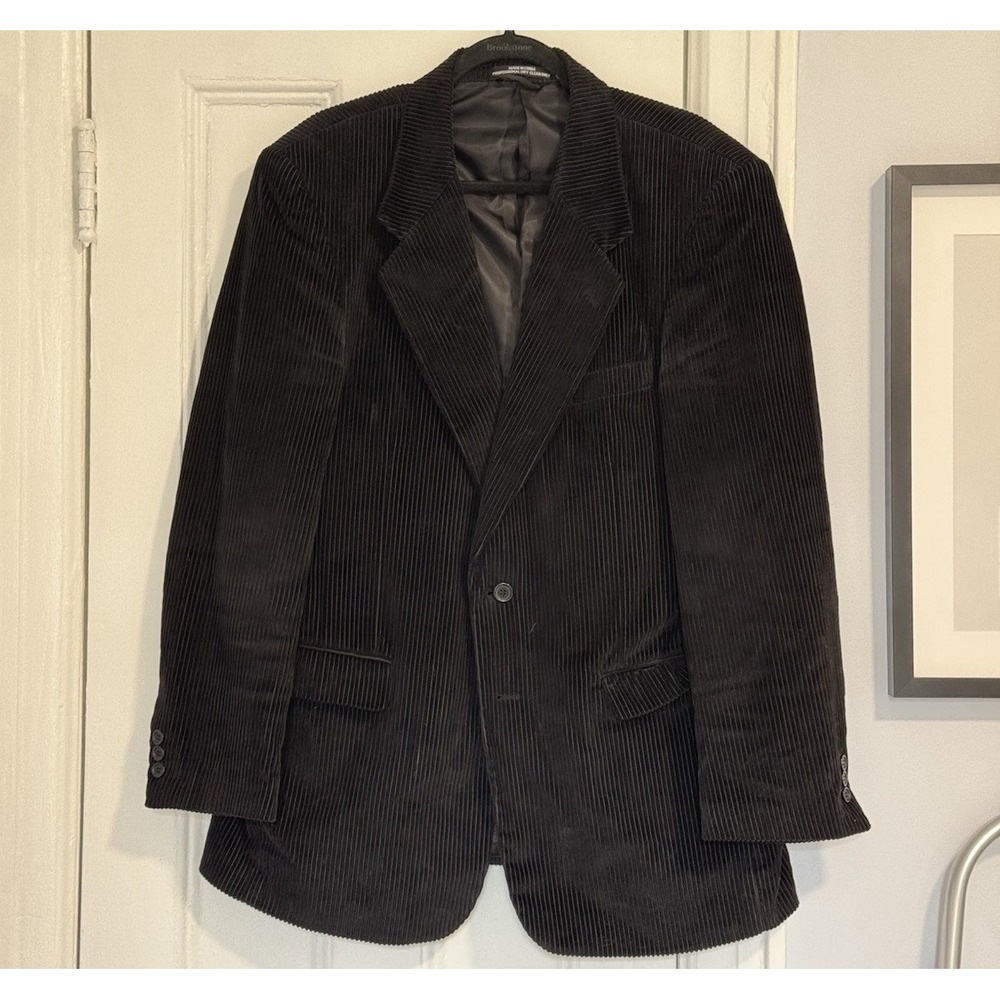 VINTAGE Oleg Cassini Sport Coat Men 44 Long Black Blazer Corduroy Jacket Outdoor